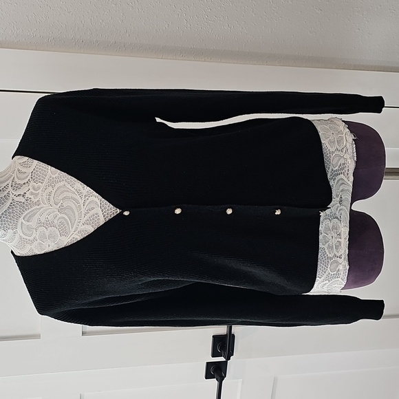 Sweewe Paris Sweaters - Sweewe Paris black cardigan with floral pearl buttons size Small